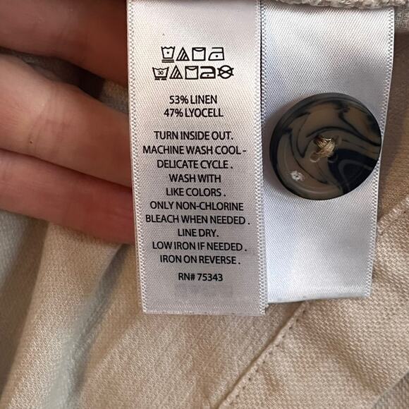 Nicole Miller Khaki Linen Safari Jacket Blazer Womens Small Casual Coastal - Picture 6 of 9